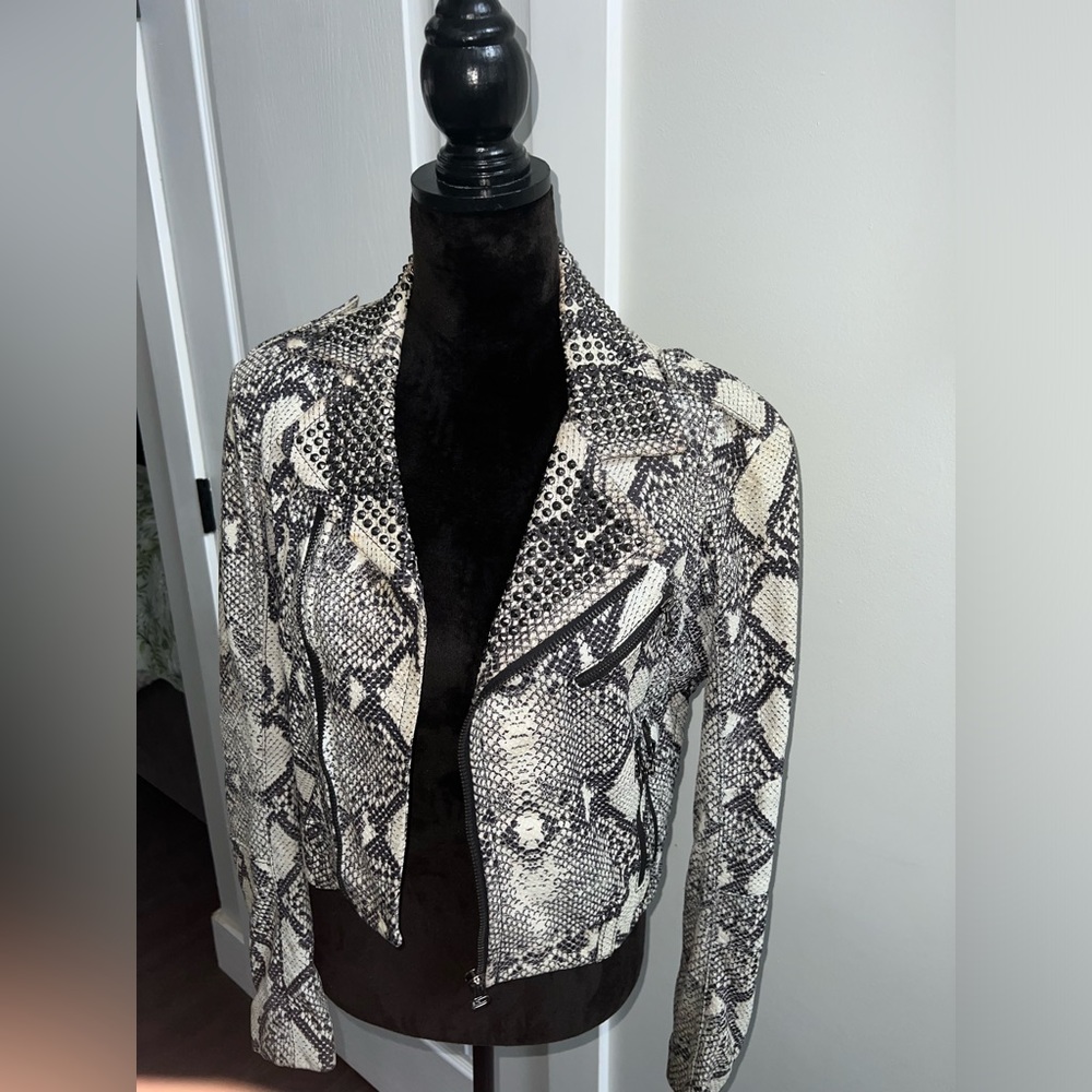 Used Pierre Balmain Python distressed leather Moto Jacket